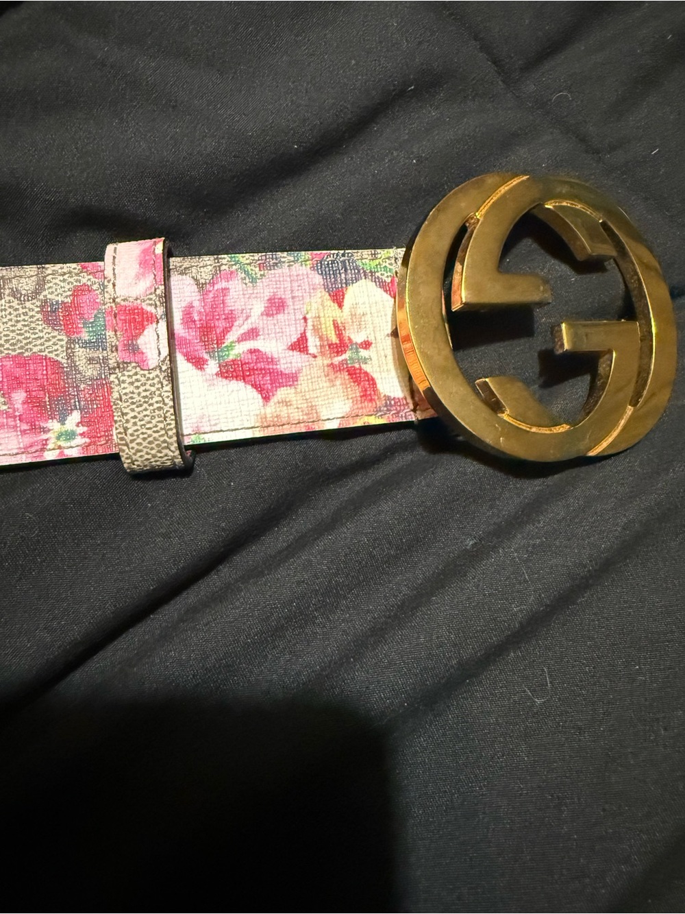 Gucci Gold Logo Buckle Belt with Pink Floral Strap - Picture 2 of 5
